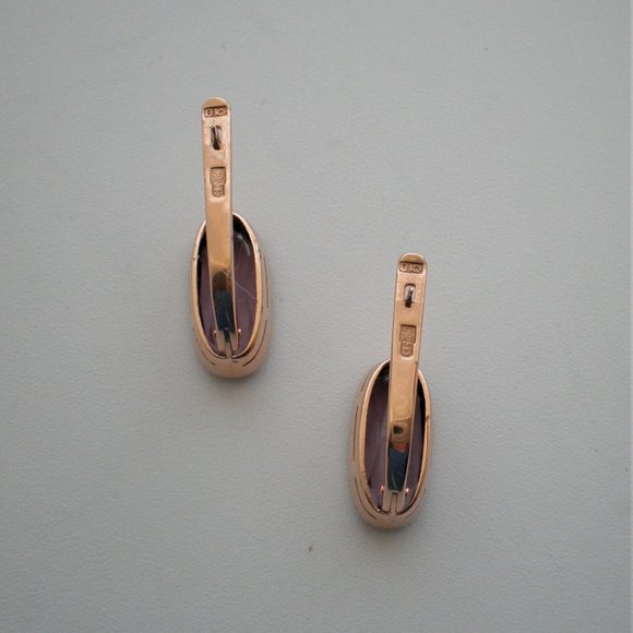 Vintage Russian Russia USSR 14K 583 Rose Pink Gold Alexandrite Dangle EARRINGS - Picture 6 of 8